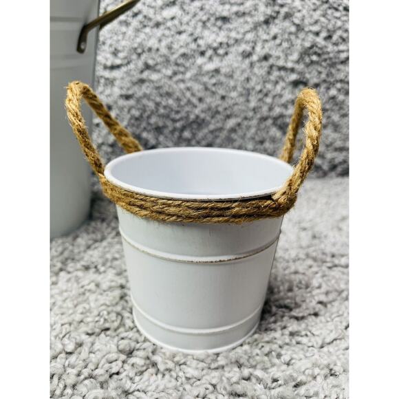 White Metal Bucket Container Round Farmhouse Bundle Of 4 Size Varies Home Decor - Picture 3 of 11